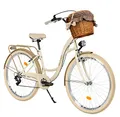 MILORD Damenfahrrad Citybike Komfort Mit Weidenkorb Hollandrad Vintage Fahrrad, 26, 28 Zoll, 7-Gang (Creme-Braun, 26 Zoll)
