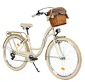 Milord Cityrad Milord City Fahrrad Weidenkorb Damen, 28/26 Zoll, Creme-Braun, 7-Gang, 7 Gang, (Fahrradständer, Gepäckträger, Klingel, Korb, Kotflügel)
