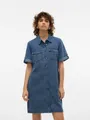 Jeanskleid "VMJENNIE SS SHORT DENIM DRESS NOOS", Gr. L (40) - N-Gr, Medium Blue Denim N-Gr