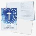 younikat Einladungskarten Kommunion I 15x DIN A6 zum Ausfüllen mit Lückentext I inkl. Umschlägen I Klappkarte Aquarell Blau Fische Kreuz I dv1559