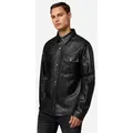 RICANO Langarmhemd Lederhemd Shirt-LS Lederhemd mit Druckknopfverschluss schwarz XS