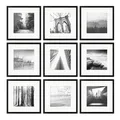 PHOTOLINI Bilderrahmen 9er Set 30x30 cm Modern Schmal mit Passepartout, Schwarz