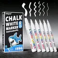 Weiße Flüssigkreide 6er Set, Kreidemarker Abwaschbar Fenstermalstifte Tafelstifte Whiteboard Marker mit 6 verschiedenen Spitzen, Hochdeckend Wasserbasiert für Glas Fenster Tafel Spiegel Whiteboard