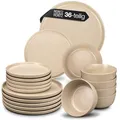 Moritz & Moritz NORDIC Geschirrset 12 Personen - 36-teiliges Steingut Geschirr Set in Taupe - Skandinavisches Design - Robustes Teller Set 12 Personen für Alltag & Gäste - Kombiservice Geschirrsets