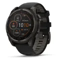 Garmin Fenix 8–47 mm, Solar, Saphir, Kohlegrau, DLC Titan mit schwarz/kieselgrauem Silikon