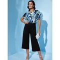 Druckbluse CREATION L, Damen, Gr. 40, blau (himmelblau, schwarz, bedruckt), 100% Modal, gemustert, mehrfarbig, asymmetrischer Ausschnitt, Kurzarm, Blusen