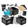 BOXIO - Kitchen Bundle: Mobile Campingküche ohne Strom mit Kochbox, Waschbecken & Gaskocher mit Outdoor Zubehör Schneidbrett, Kühlakkus, Sitzkissen UVM. Perfekte All-in-one Lösung