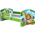 ACMA Jugendbett Kinderbett Junior-Bett Komplett-Set mit Matratze Lattenrost und Rausfallschutz Grün 02 Animals 140x70 - Grün