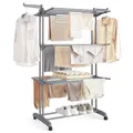 SONGMICS Wäscheständer, Standtrockner 4 Ebenen, Flügelwäscheständer, klappbare Flügel, mit Rollen, 63,5 x 128 x 173 cm, groß, einfacher Aufbau, Taubengrau LLR701G01