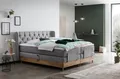 Belanoti Boxspringbett EON (Boxspringbett 180x200 elektrisch verstellbar Bett 180x200 mit Motor, 7-Zonen Taschenfederkern Matratze inklusive Visco Topper), in der Farbe Hellgrau H2/H3 Polsterbett Motorbett mit Eiche