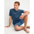 CALIDA Pyjama Relax Streamline 1 (2 tlg) mit Rundhalsausschnitt und kurzem Arm, weich, Interlock Qualität blau L (48/50)