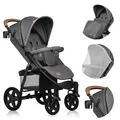 Lionelo Annet Plus Kinderwagen Buggy mit Liegeposition zusammenklappbar Dunkelgrau mit Griff in Braun