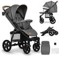 Lionelo Annet Plus Buggy Kinderwagen ab Geburt bis 22 kg, Liegefunktion flach, kompakt faltbar, große EVA Räder mit Federung, XXL Verdeck, inkl. Fußsack, Moskitonetz & Getränkehalter