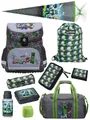 Familando Schulranzen Minecraft 1.-4. Klasse ergonomisch, geräumig, Volumen 18 Liter (Set, 10-tlg., inkl. Sporttasche und Schultüte / Zuckertüte 85cm), MINECRAFT Motiv grau