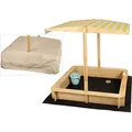 needs&wants® Sandkasten mit Dach Sitzbank und Boden Vlies-Folie, mit Abdeckung Oxford 600D, Sandkiste Holz rechteckig mit Bänken Outdoor Garten K... - Gelb/Weiß/Braun/Hellbraun/Beige