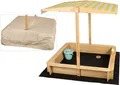 Holz Sandkasten mit Abdeckung, Dach Deckel Sitzbank Boden Sandkiste Sandbox gelb