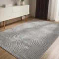 benuta Basic Teppich Claire - Grau 140x200 cm - Minimalistischer Wohnzimmerteppich im Geometrischen Retro-Stil - Pflegeleicht - Fußbodenheizung Geeignet