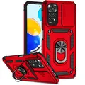 XINYEXIN Kameraschutz Handyhülle für Xiaomi Redmi Note 11 4G / Redmi Note 11S Hülle mit 360 Grad Metal Ring Ständer Stoßfest Schutzhülle Hard Case Sliding Camera Cover - Rot