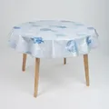 laro 140cm runde Wachstuch Tischdecke abwaschbar Wachstuchtischdecke mit Saum-Eingefasst-Paspelband, Muster:Strand Muschel Koralle Blau, Größe: Rund 140cm
