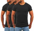 Young & Rich Herren Uni Basic T-Shirt mit Rundhals Ausschnitt einfarbig Stretch körperbetonte Dehnbare Passform 1701, Grösse:L, Farbe:Schwarz - 3 Stück