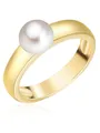 Valero Pearls Damen Perlenring aus 925 Sterling Silber gelbvergoldet mit Süßwasser-Zuchtperle Button 6-7 mm weiß - Silberring Gold mit echter Perle
