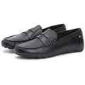 Tommy Hilfiger FLAG LEATHER DRIVER LOAFER Slipper Halbschuh, Schlupfschuh mit modischer Ziersteppung schwarz 39 EU