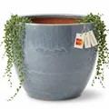 Teramico Premium Pflanzkübel Keramik glasiert – 100% Frostfest & Handarbeit. Blumenkübel mit Loch für Außen & Innen. Hochwertiger Übertopf Unikat Winterfest (Oktober Grau, 21cm x 18cm)