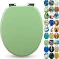 Sanfino® Premium WC Sitz "Mint Green" hochwertiger Toilettendeckel mit Absenkautomatik aus Holz, viele bunte Motive, einfache Montage