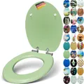 SANFINO® Premium WC Sitz mit Absenkautomatik – hochwertige Toilettendeckel aus Holz, viele bunte Motive, hoher Sitzkomfort, einfache Montage inklusive Montageanleitung – "Mint Green"