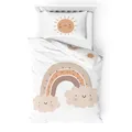Kinderbettwäsche Biber/Flanell · Baby-Bettwäsche "Little Sunrise" weich & kuschelig für Mädchen und Jungen · 100% Baumwolle · Sonne, Wolke & Regenbogen · Bettbezug 100x135 + Kissenbezug 40x60 cm