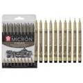 Pigma Micron FinelinerSet 10 Stück | wasserfeste, permanente schwarze Tinte, ...