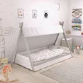 habeig Babybett, Tipi, mit Lattenrost, Bett, 70x140cm, Kleinkindbett, Kinderbett, Indianerzelt, Zelt, weiß, Holz
