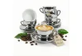 MUVELL Cappuccinotasse 6er Cappuccino-Set "BARI" Tasse 200ml + Untertasse, chrome, 6-tlg., Keramik, 200 ml Silber - Chrome mit weißen Rand und Innenfläche