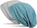 styleBREAKER Beanie Wendemütze in Unifarben, Slouch Mütze, leicht und weich, Longbeanie, Unisex 04024115, Farbe:Grau meliert/Blau meliert