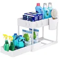 Puricon Unter Waschbecken Regal, 2 Etagen Standregal Küche Arbeitsplatte Regal Organizer, Mehrfunktional Küchenregal Gewürzregal Unterschrankregal Spülschrankregal -Weiß