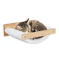 Relaxdays Katzenhängematte, Wand, hängendes Katzenbett, Plüsch, HBT: 17x39,5x32,5 cm, Katzenwandliege Holz, weiß/Natur