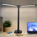 LQWELL® Doppelkopf-Schreibtischlampe LED Dimmbar, Doppelschwingarm-LED-Tischlampe 5 Farben und 10 Helligkeitsstufen Augenfreundliche Leselampe mit USB-Aufladung Touch-Steuerung & Memory Timer