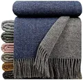STTS International Wolldecke 100% Schurwolle Wohndecke in versch. Farben 140 x 200 cm Tagesdecke Schurwolldecke Woll-Plaid Tirol (Grau-Blau (Double face), 140 x 200 cm)
