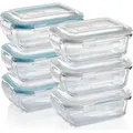 Frischhaltedose – Glas Vorratsdosen 6x370 ml, rechteckig, luftdicht mit Click-Verschluss, für Ofen, Mikrowelle & Gefrierfach geeignet