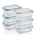 Grizzly Glas Frischhaltedosen, Set 6x 370 ml, luftdicht, rechteckig, Click-Verschluss, vielseitige Vorratsdosen für Ofen, Mikrowelle, Gefrierfach