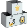 Navaris Kinder Aufbewahrungsbox 3er Set - Regal Aufbewahrung 28 x 28 x 28 cm Spielzeugkiste - 3x Spielzeug Box faltbar für Kinderzimmer - Tier Motiv - Grün