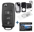 mt-key 3 Tasten Auto Klappschlüssel Reparatur Gehäuse + 1x passende CR2032 Knopfzelle, CR2032 (3 V), für ab BJ. 11/2009 VW UP POLO BEETLE GOLF SEAT IBIZA FABIA OCTAVIA