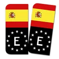 2 x Kennzeichen Sticker passgenau für EU Feld 11x5cm Design Aufkleber für Nummernschild Folie KFZ Schwarz oder mit Fahne waschstraßenfest R167 (24 Spanien, Mit Flagge)