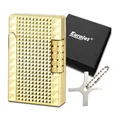 Goldenes Feuerzeug | Farbe: Gold (Geriffelt) | Stand Flamme | Reibrad | Set Edles Desgin Gas Marken Feuerzeug + Coumo Justier Werkzeug | Geschenkverpackung | Material: Metall
