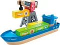 Hape Spielzeug-Schiff Frachtschiff und Hafenkran