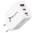 Reagle GaN 65W Schnellladegerät - 2X USB-C PD 65W & 20W + USB-A QC 3.0 18W, Kompakte Netzteil für Laptop, MacBook, iPhone, Smartphone, Sicheres, Universelles Laden für Zuhause, Büro & Reise