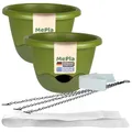 MePla - Set - 2 Stück Ampel Mareta ø30 Hellgrün/Dunkelgrün + 1 x Ersatzbewässerungsband 62 cm – Selbstbewässernde Blumenampel mit Wasserspeicher – UV-beständig, wetterfest – für Balkon & Innenbereich