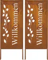 Sichtschutz Metall 2x - 100 cm x 40 cm - Willkommensschild Willkommen - Edelrost - Rostoptik Sichtschutz für Garten - Sichtschutzelement - Sichtschutzwand - Gartendekoration Zaun - Rost