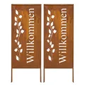 Kapaga - Sichtschutz Metall 2x - 100 cm x 40 cm - Willkommensschild Willkommen - Edelrost - Rostoptik Sichtschutz für Garten - Sichtschutzelement - Sichtschutzwand - Gartendekoration Zaun - Rost