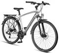 Licorne Bike Premium Touring Trekking Bike in 28 Zoll Aluminium Scheibenbremse Fahrrad für Jungen, Mädchen, Damen und Herren - 21 Gang-Schaltung - Mountainbike - Crossbike (Herren, Silber)
